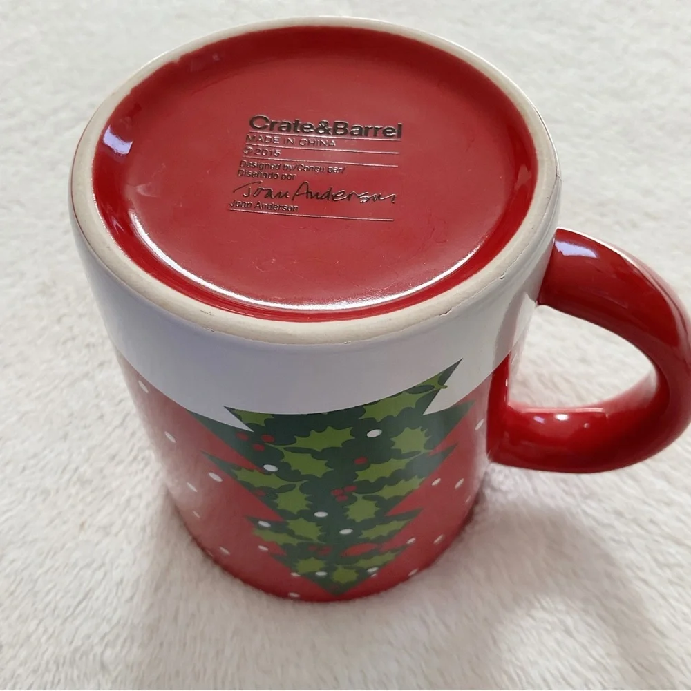 Crate & Barrel Winter Snowman Mug | Holiday Coffee Cocoa Cup Red White
